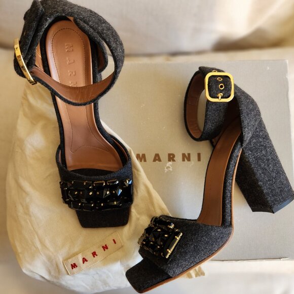 Sz10 Marni Dark Gray Felt Jeweled Ankle Strap Sandals - EUC (worn once) - Picture 2 of 16